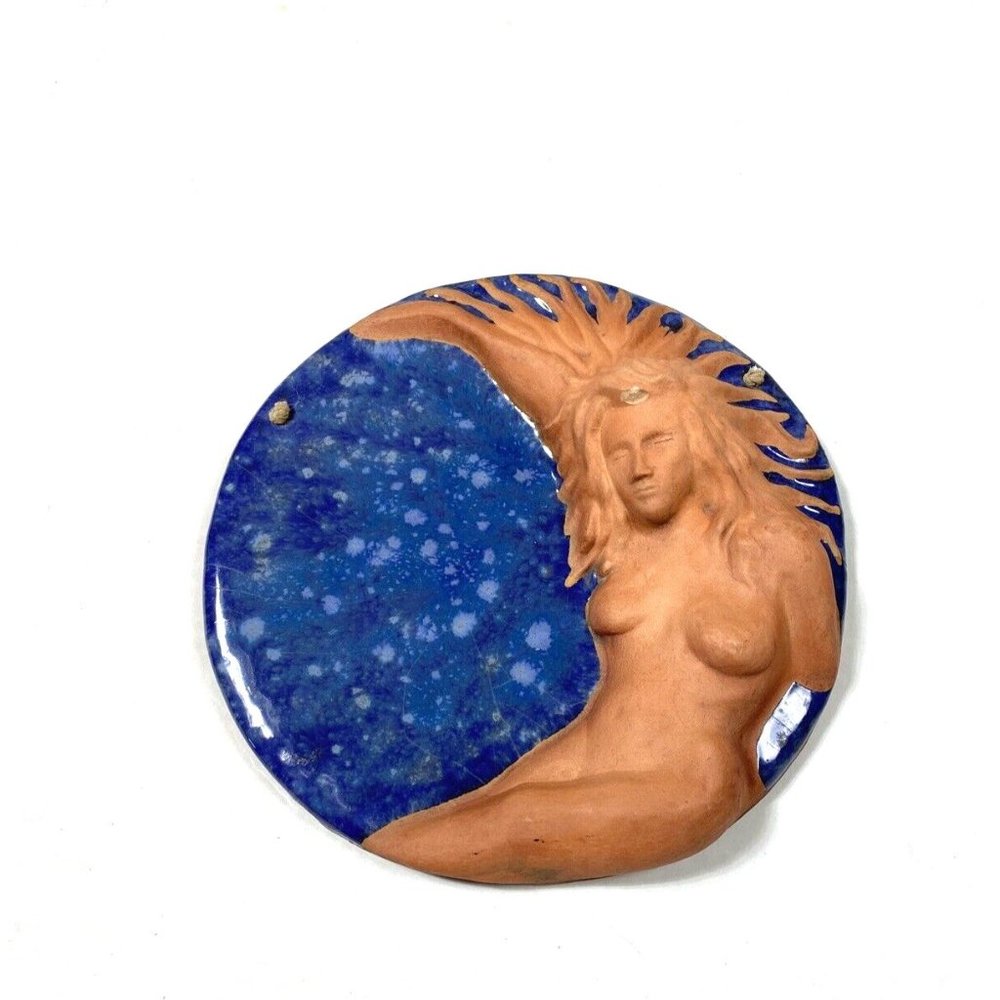 Paul Verhoeven Signed Wall Art Pottery Woman Sculpture Lunar Moon Celestial Blue